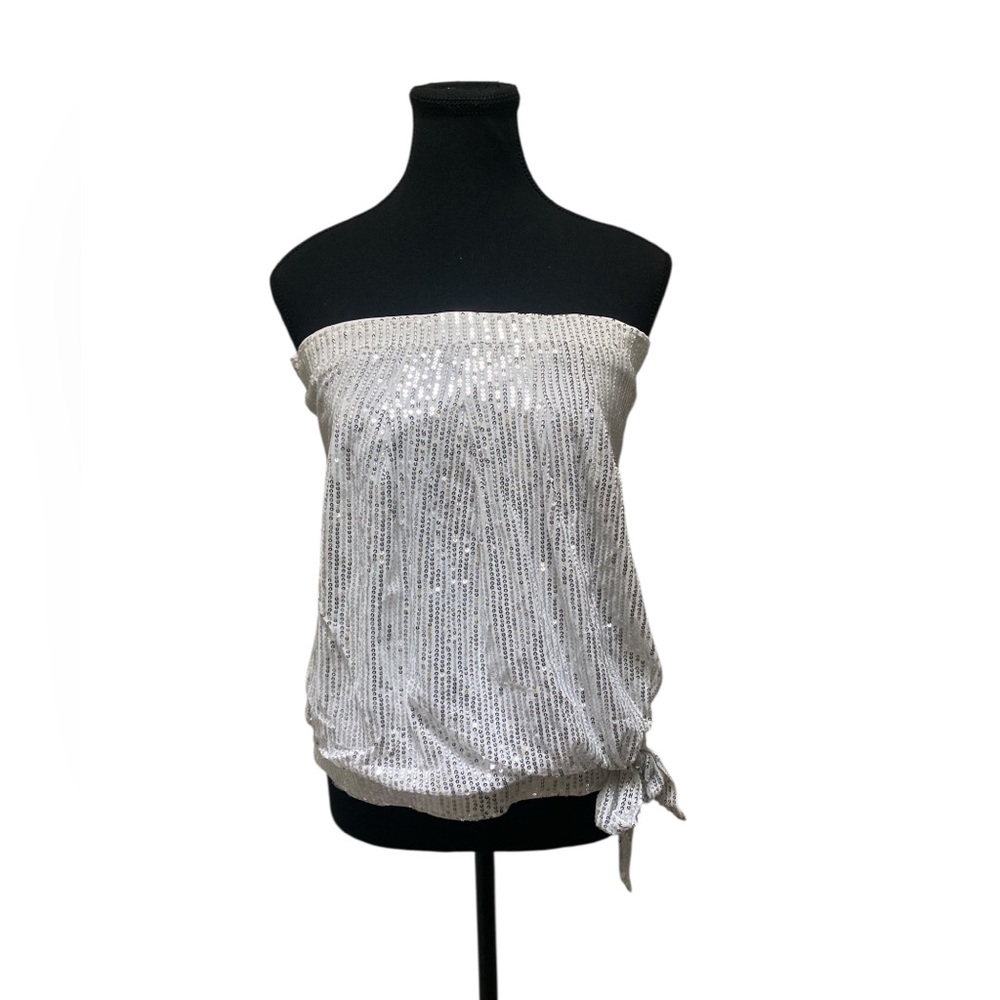 Grace Karin Silver Sequin Strapless Blouse NWT M